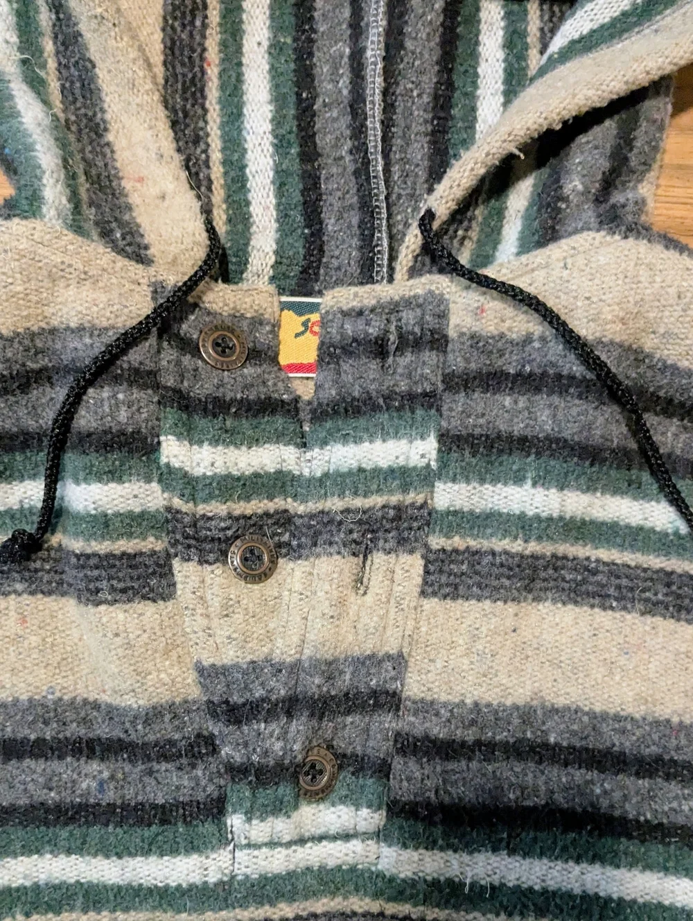 Mexican Baja Blanket Hoodie Southern Exposure Cotton Poly Acrylic Blend Button